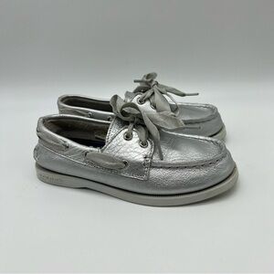 Sperry Original Girls Silver Boat Shoes